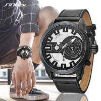 SINOBI Men's Quartz WristWatches Fashion Luxury Chronograph Military Army Wristwatch Leather Male Clock