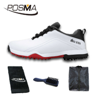 高爾夫球鞋 男士防水運動鞋 緩震中底防側滑鞋 GSH108 白 黑 配POSMA鞋包 2合1清潔刷 高爾夫球毛巾