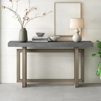 Contemporary Console Table with Industrial-Inspired Concrete Wood Top, Wood Legs, Extra Long Entryway Table for Entryway,Hallway