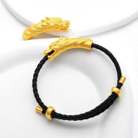 Gelang Kulit Bandul Kepala Naga Gold Feng shui Dinasty Original Bracelets Aksesoris Hadiah
