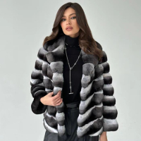 Chinchilla Fur Coat Women Short Rabbit Fur Coat Women Real Furs Coats For Women Luxury Winter Jacket Woman 2024