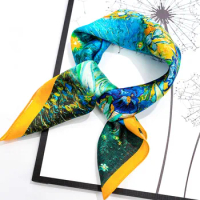 New 100% mulberry silk printed sun protection small square scarf for women, versatile bag decoration ribbon fashion scarf