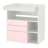 SMÅSTAD 嬰兒尿布更換桌, 白色 淺粉紅色/附3個抽屜, 90x79x100 公分