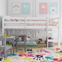 Bunk Bed, Twin Loft Bed, No Box Spring Needed, Wood, Traditional small space junior twin size loft bed for kids, White Bed