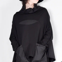 XITAO Harajuku Patchwork Pocket T Shirt Women Stand Collar Casual Black Streetwear Female Stitch Korean Summer LYH2877