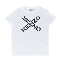 KENZO黑字LOGO X造型印花純棉短袖T恤(展示品/女款/白)