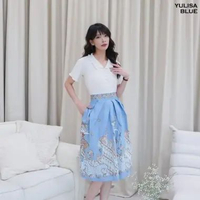 Evercloth Yulisa Rok Batik Motif Wayang Pastel Bawahan Rok Payung Mekar Pleat Skirt Seragam Batik Sa