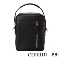 【Cerruti 1881】義大利頂級小牛皮斜背包側背包 CEBO04885M(黑色 贈原廠送禮提袋)
