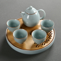 傳藝窯汝窯功夫茶具套裝瓷器旅行茶具布包茶壺辦公家用陶瓷茶盤竹