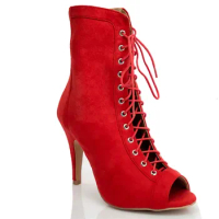 Red high-heeled jazz dance boots, cool boots, sexy high top dance shoes, women's indoor Latin dance