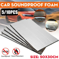 5/10pcs 50x30cm 10mm Car Sound Deadener Aluminum Foil Heat Insulation Mat Car Sound Isolation Hood Proofing Deadening Insulation