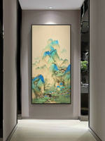 手繪油畫千里江山圖別墅掛畫玄關裝飾畫青綠山水新中式壁畫仿古畫