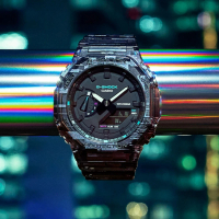 【CASIO 卡西歐】G-SHOCK 數位雜訊 半透明 閃爍紫 八角形錶殼45.4mm(GA-2100NN-1A)