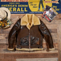 Classic Barton Vintage Distressed Sheepskin Fur Integrated B3 Flight Suit Leather Jacket Biker Jacket Winter Heavy Men