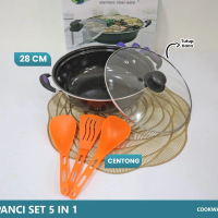 Set Panci Stainless Steel Ware dengan Tutup Kaca dan Sutil Gratis - Ukuran 28cm x 13cm - Kitchenware