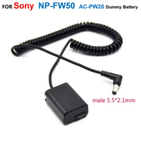 FW50 DC Coupler NP-FW50 Dummy Battery Male Head Spring Power Cable 5.5x2.1mm For Sony ZV-E10 A3500 A5000 NEXC5 NEX-5T A7RII A7R