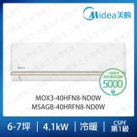 【MIDEA 美的】AG系列6-7坪冷暖變頻分離式冷氣(MOX3-40HFN8-ND0W/MSAGB-40HRFN8-ND0W)