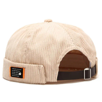 Topi baldu korduroi retro untuk lelaki, Docker, brimless, capped, topi kelasi, manset bergulung