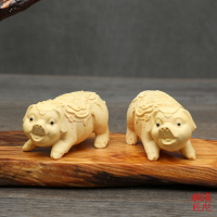 黃楊木雕動物小豬擺件手把件雕刻工藝禮品家居飾品木刻茶寵福氣豬1入