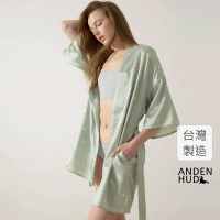 【Anden Hud】罩衫_療癒烘焙．吸濕排汗居家緞面睡袍(煙霧綠-滿天雛菊)