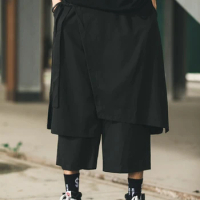 Dark Fashion Brand Samurai Pants Men's and Women's Same Culottes Yamamoto Style Wide-Leg Oblique Ribbon Design Cropped