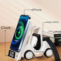 Desktop Wireless Charger for iPhone, Mobile Phone, Forklift Design,Headphone Watch Charging Stand T20, 15W, 10W, 7.5W, 5 in 1