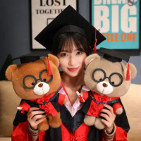 33cm Standing Big Head Dr. Bear Plush Toy Stuffed Soft Kawaii Doctor's Suit Teddy Bear Animal Dolls Graduation Birthday Gift
