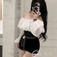 Jum phối trễ vai tơ đen phối trắng New