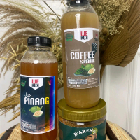 Saripati jus pinang muda 500 ml , jus pinanv extra kopi 500 ml dan gula aren halus