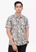 Elegant Batik Zein Abu Abu Kemeja Batik Pria Premium Elegant Lengan Panjang B.K
