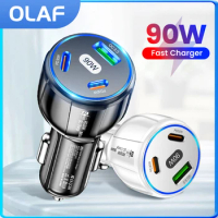 90w 3 Ports Car Charger USB+2PD Fast Charging For Xiaomi 13Pro Oneplus 11 10Pro iPhone 14 13 12 Pro Max POCO F5 Samsung Adapters