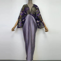 XIZEO Summer Splicing Women stitch fashion sexy Boho African Holiday free size long Sleeve Silk feeling Robe kimono kaftan