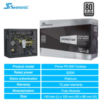 Seasonic Prime PX-500 Fanless Computer Case Power Supply 500W PC Desktop 80 PLUS Platinum Fully Modular