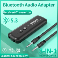 3IN1 Bluetooth5.3 Transmitter Receiver Stereo With Mic USB 3.5MM AUX RCA Wireless Audio Adapter Receptor For Car TV PC Headphone