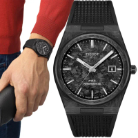 【TISSOT 天梭】李棟旭配戴款 PRX CARBON 鍛造碳錶殼自動機械錶 手錶 禮物 送禮(T1379079720100)