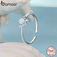 Bamoer Genuine 925 Sterling Silver Sea Turtle Adjustable Open Ring For Women S925 Fine Jewelry Gift Accessories DIY
