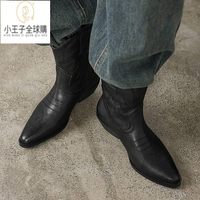 【公司現貨速發】免運 開發票 小短靴 堆堆靴 真皮女鞋 羊皮鞋 小皮鞋 樂福鞋33-44大小碼短靴秋里外全皮粗跟尖頭西部靴刺繡牛仔靴保密發 定制