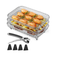Air Fryer Rack for Ninja Dual Air Fryer, Stackable Stainless Steel Dehydrator Rack, Rectangle Air Fryer Accessories