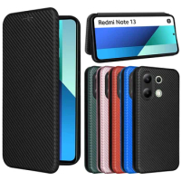 For Redmi Note 13 4G Case Luxury Flip Carbon Fiber Skin Magnetic Adsorption Case For Xiaomi Redmi Note 13 4G Phone Bags
