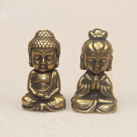 Mini Solid Brass Guan Yin Buddha Small Ornaments Vintage Copper Buddha Statue Miniature Figurines Handcraft Desktop Home Decors