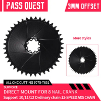 PASS QUEST Bicycle Chainring 3mm Offset Norrow Wide Teeth Closed disc Direct Mount Chainwheel For SRAM FORCE 8-Bolt AXS 38T-54T