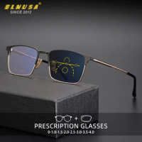 BLMUSA Men Fashion Vintage Progressive Glasses Blue Light Blocking Reading Glasses Multifocal Photochromic Customization Glasses