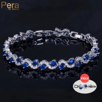 Pera 5 Colors Options Fashion Ladies Silver Plated Cubic Zirconia Royal Blue Tennis Bracelets Jewelry for Christmas Gift B017