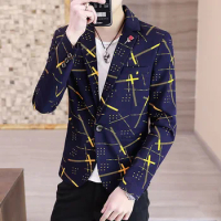 HOO 2023 Men's New Casual Printed Polka Dot Flower blazer Youth Trendy Slim Handsome blazer for men