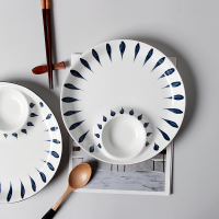日式盤創意家用分格碟子陶瓷餐具網紅菜盤個性水餃餃子盤子帶醋碟