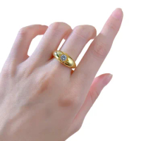 S925 Silver Ring Gold Plated Smooth 5.0 Ring Women's Instagram Style Ring