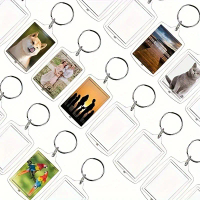 30 Acrylic Photo Frame Keychains, Clear Picture Insert Blank Keychains with Open Rings, Transparent