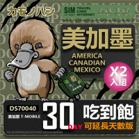 【鴨嘴獸 旅遊網卡】T-mobile 美國吃到飽 加拿大 墨西哥 5GB 30天 網卡 2入組(美 加 墨 高流量 網卡)
