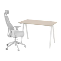 TROTTEN/MATCHSPEL 書桌及椅子, 米色/白色 淺灰色