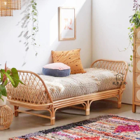Real rattan single bed 1 meter 2 small bed children's rattan art bed small living room rattan sofa bed